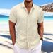 Men's Clothing Casual Loose Fit Short Sleeve Shirt Plaid Jacquard Design, Breathable & Lightweight Stylish Tops (White, Beige, Green, Yellow-Green)_viptrois.com