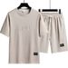 Men's Clothing New Round Neck Solid Color Short Sleeved Top Drawstring Shorts Casual Two Piece Suit Men_viptrois.com