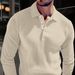 Men's Slim Fit Long Sleeve Polo Shirt - Breathable Stretch Knit Fabric, Business Casual Button Down Collar Solid Color T-shirt For Office & Daily Wear_viptrois.com