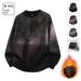 Men's Distressed Gradient Crewneck Sweatshirt, Fleece-Lined Heavyweight Pullover, Streetwear Oversized Top (Black, Dark Grey, Unisex Fit)_viptrois.com