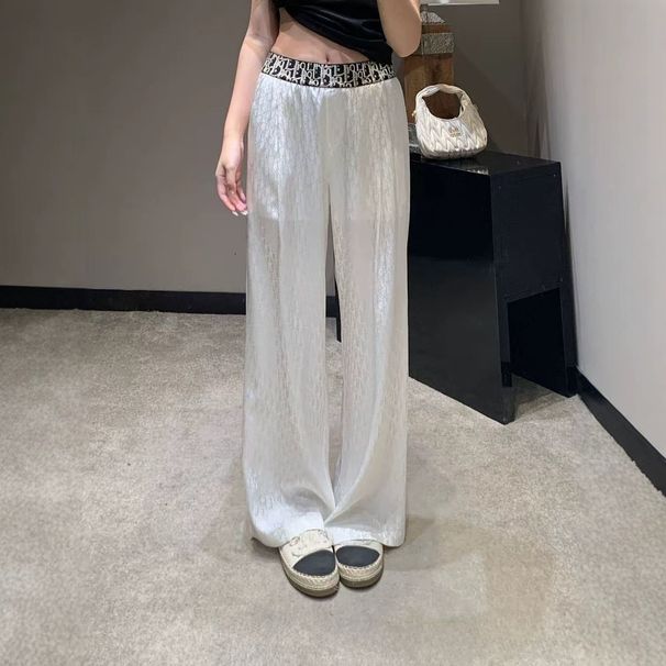 2026 New Korean Full-print Webbing Color Matching Waist Drape Trousers Summer Loose Pants_viptrois.com