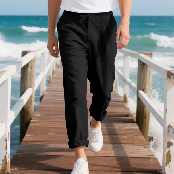 Men's Clothing Spring And Autumn Loose Casual Linen Hip Hop Beach Sports Wide Leg Casual Trousers_viptrois.com