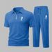 Men's 3D Printed Solid Color Waffle Suit Lapel Short Sleeve Zipper Pants Casual Spring Autumn_viptrois.com