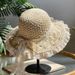Women's Straw Hats Lace Edge Foldable Straw Hat For Women Summer Hand Woven Hollow Bow Sun Hat Sun Protection Beach Hat_viptrois.com