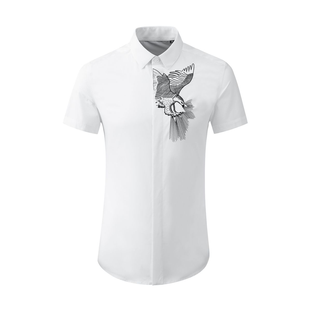 Men’s Slim-Fit Short-Sleeve Shirt – Eagle Embroidery & Premium Cotton Blend, Trendy Streetwear Style_viptrois.com
