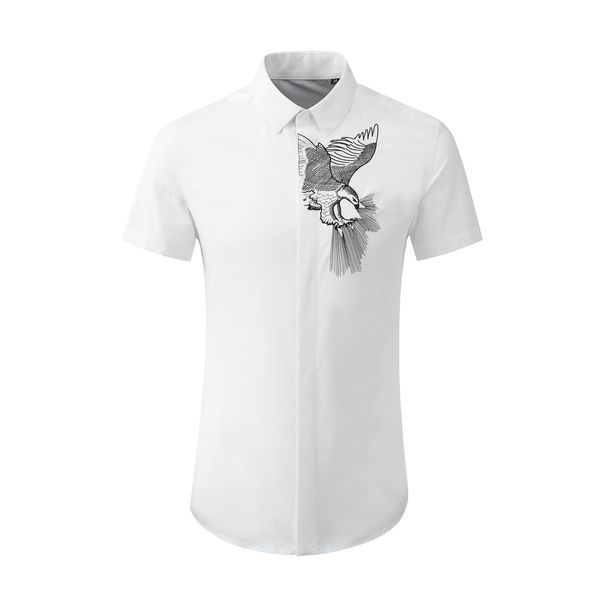 Men’s Slim-Fit Short-Sleeve Shirt – Eagle Embroidery & Premium Cotton Blend, Trendy Streetwear Style_viptrois.com