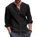 2024 Autumn New Solid Color Casual Loose Button Men's Cotton Linen Long Sleeved Shirt_viptrois.com