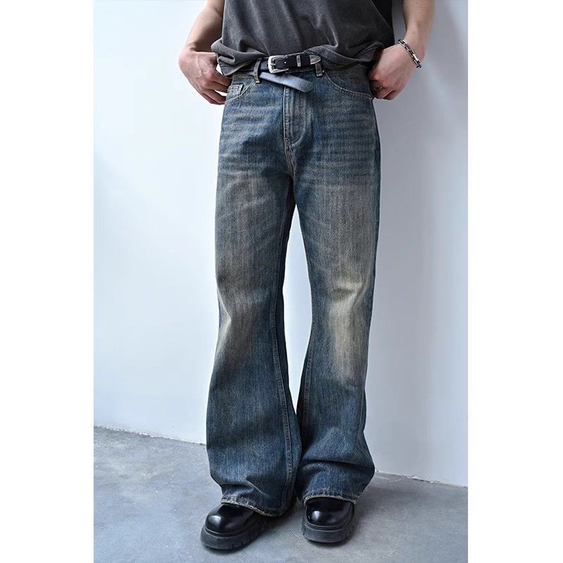 Men's Clothing American Retro Flared Jeans New Autumn Style High Waist Elastic Slim Fit Floor-length Pants_viptrois.com