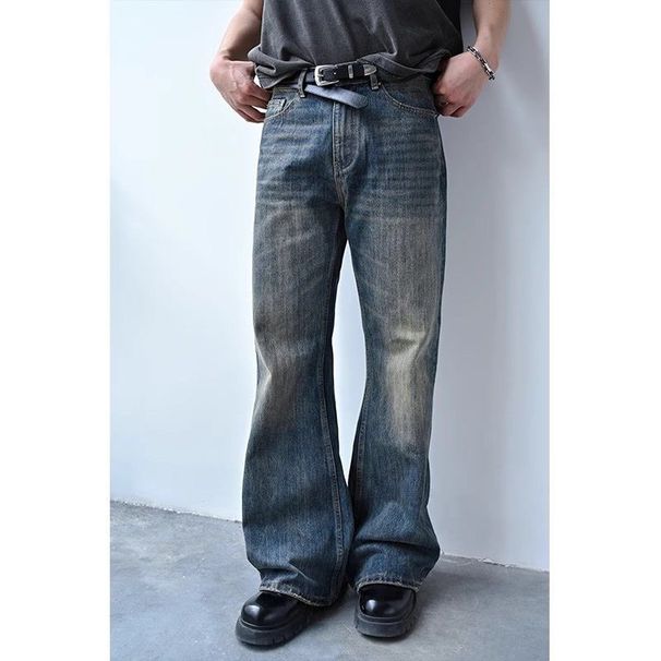 Men's Clothing American Retro Flared Jeans New Autumn Style High Waist Elastic Slim Fit Floor-length Pants_viptrois.com
