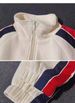 Men's Casual Zip-Up Hoodie Jogger Set Beige Long Sleeve Streetwear Tracksuit Autumn Winter Micro-Elastic Two-Piece Outfit_viptrois.com