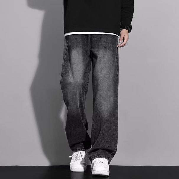 2025 New Loose Straight Long Washed Vintage Retro Jeans Men High Street Wide Leg Versatile Casual Pants_viptrois.com