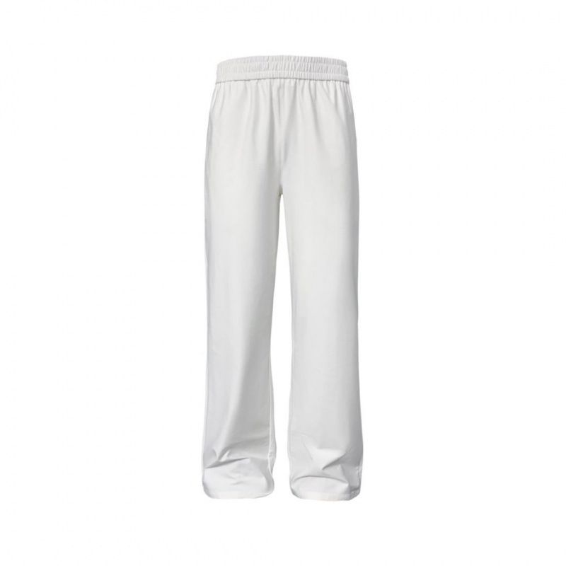 Men's Clothing Cotton Antibacterial Breathable Men And Women All Match Solid Color Straight Casual Pants White Elastic Waist Pants_viptrois.com