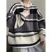 Pure Sping And Autumn Tendy Loose Lazy Style Round Neck Sweate Fo Men Japanese Reto Ins Stiped Colo Block Base_viptrois.com