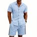 Men's Short Sleeve Linen Blend Shirt & Contrast Trim Shorts Set | Modern Minimalist Summer Casual Outfit_viptrois.com