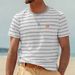 Summer British Men's Large-sized Short-sleeved T-shirt With Striped Printed Round-neck Sports And Fitness Casual Top_viptrois.com