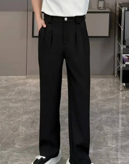 Men's Clothing Flowy, Loose Fitting, Three Dimensional Pleated Casual Trousers For Men Straight Leg Design, Height Enhancing Casual Trousers_viptrois.com