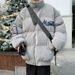 Men's Corduroy Padded Jacket - Winter Streetwear Bomber Coat With Embroidery & Stand Collar, Loose Fit, Warm Fleece Lining (Beige, Grey)_viptrois.com