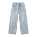Men's Clothing Four Season Washed Light Blue All Match Straight Commuter Casual Jeans_viptrois.com
