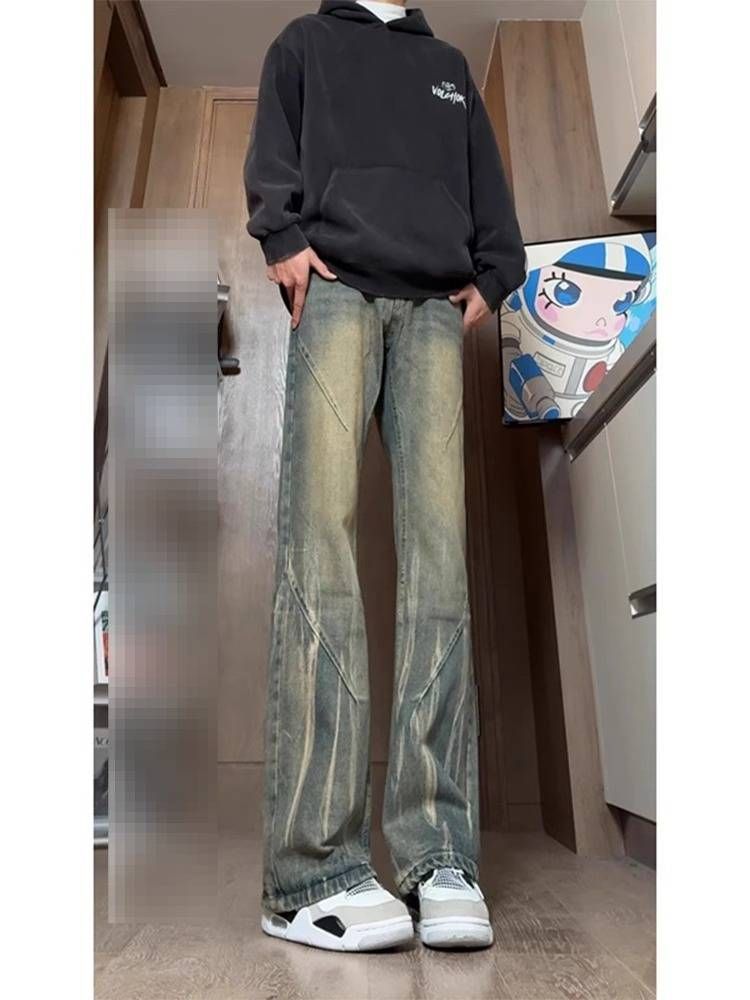 Men's Clothing High Street Style Wide Leg Jeans Hip Hop Loose Straight Leg Flared Pants Tie Dye Gradient Youth Casual Trousers_viptrois.com