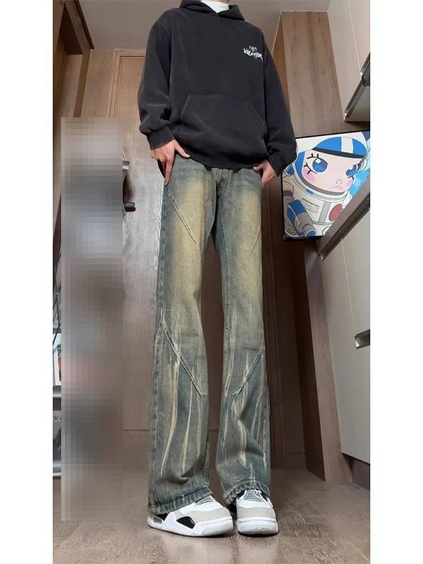 Men's Clothing High Street Style Wide Leg Jeans Hip Hop Loose Straight Leg Flared Pants Tie Dye Gradient Youth Casual Trousers_viptrois.com