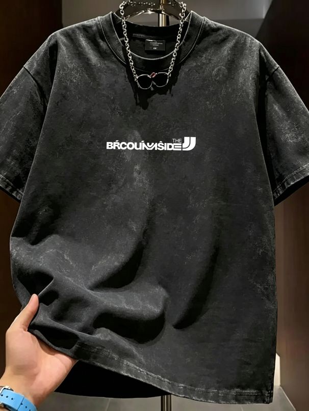 Summer New Washed Short-sleeved T-shirt, Men's Stylized Letter Creative Printing Half-sleeved Youth Trend Versatile Casual Loose Base Tee_viptrois.com