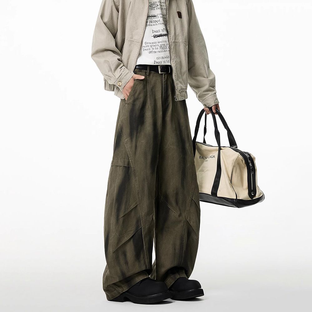 High End Tie Dye Denim For Men, Spring And Autumn American Vintage Washed Wide Leg Casual Pants_viptrois.com