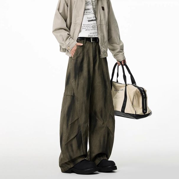 High End Tie Dye Denim For Men, Spring And Autumn American Vintage Washed Wide Leg Casual Pants_viptrois.com