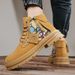 Men's Chunky Sole Side-Zip Ankle Boots - Classic British Style Leather Work Boots With Anti-Slip & Height Increase (Yellow, Khaki, Sand)_viptrois.com