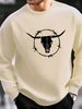 Men's Loose Casual Fashionable Cow Head Skull Pattern Printed Round Neck Long Sleeved Pullover Hoodie For Autumn And Winter_viptrois.com