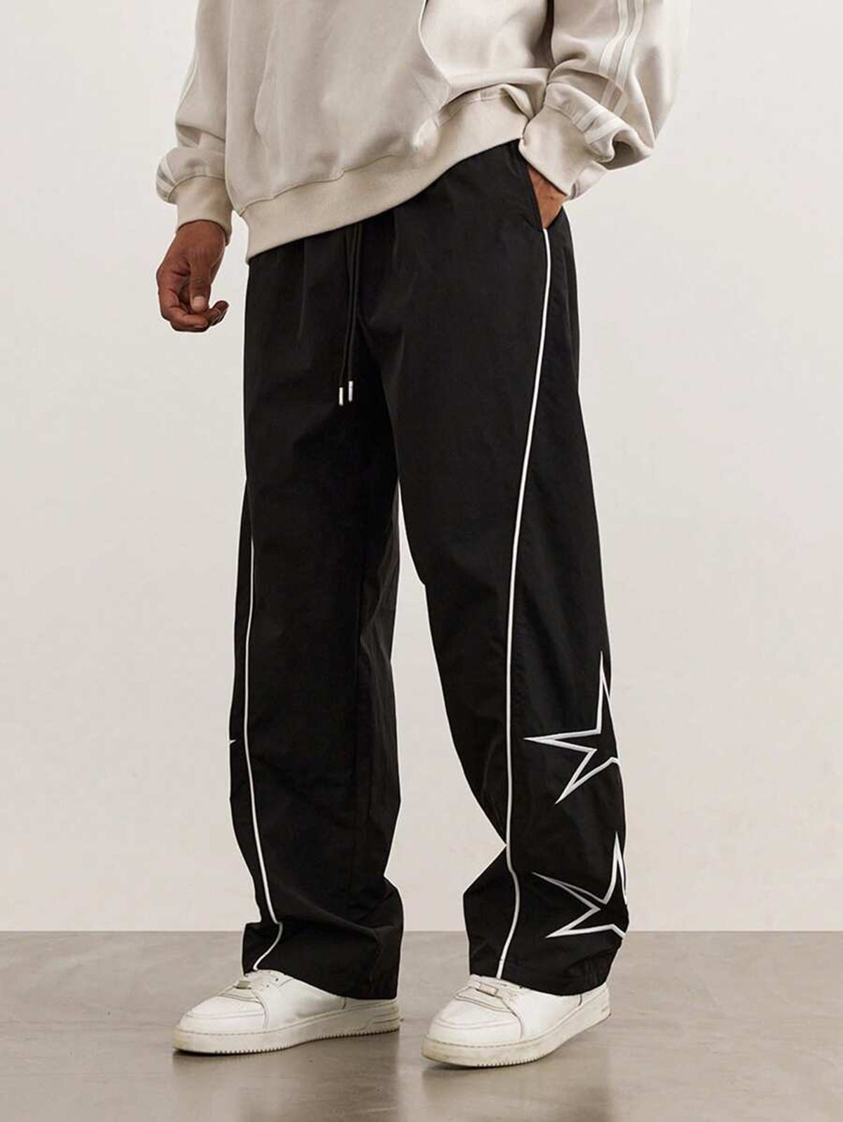 Men's Clothing Men's Star Embroidered Track Pants Casual Comfortable Everyday Loose Fitting Wide Leg Athletic Best Selling_viptrois.com