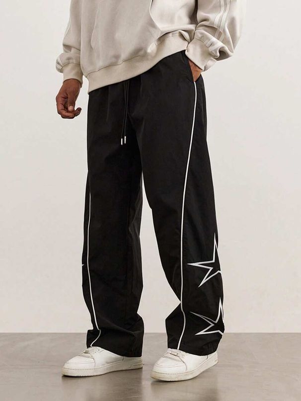 Men's Clothing Men's Star Embroidered Track Pants Casual Comfortable Everyday Loose Fitting Wide Leg Athletic Best Selling_viptrois.com
