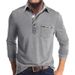 Men's Long Sleeve Polo Shirt - Striped Contrast Collar Casual T-Shirt, Stretch Cotton Blend For Fall & Spring (S-XXXL, 12 Colors)_viptrois.com