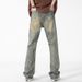 LKTM Men's Wear # American Style Distressed Yellow Mud Blue Ripped Jeans Men's High Street Trendy Brand Loose Casual Be1_viptrois.com