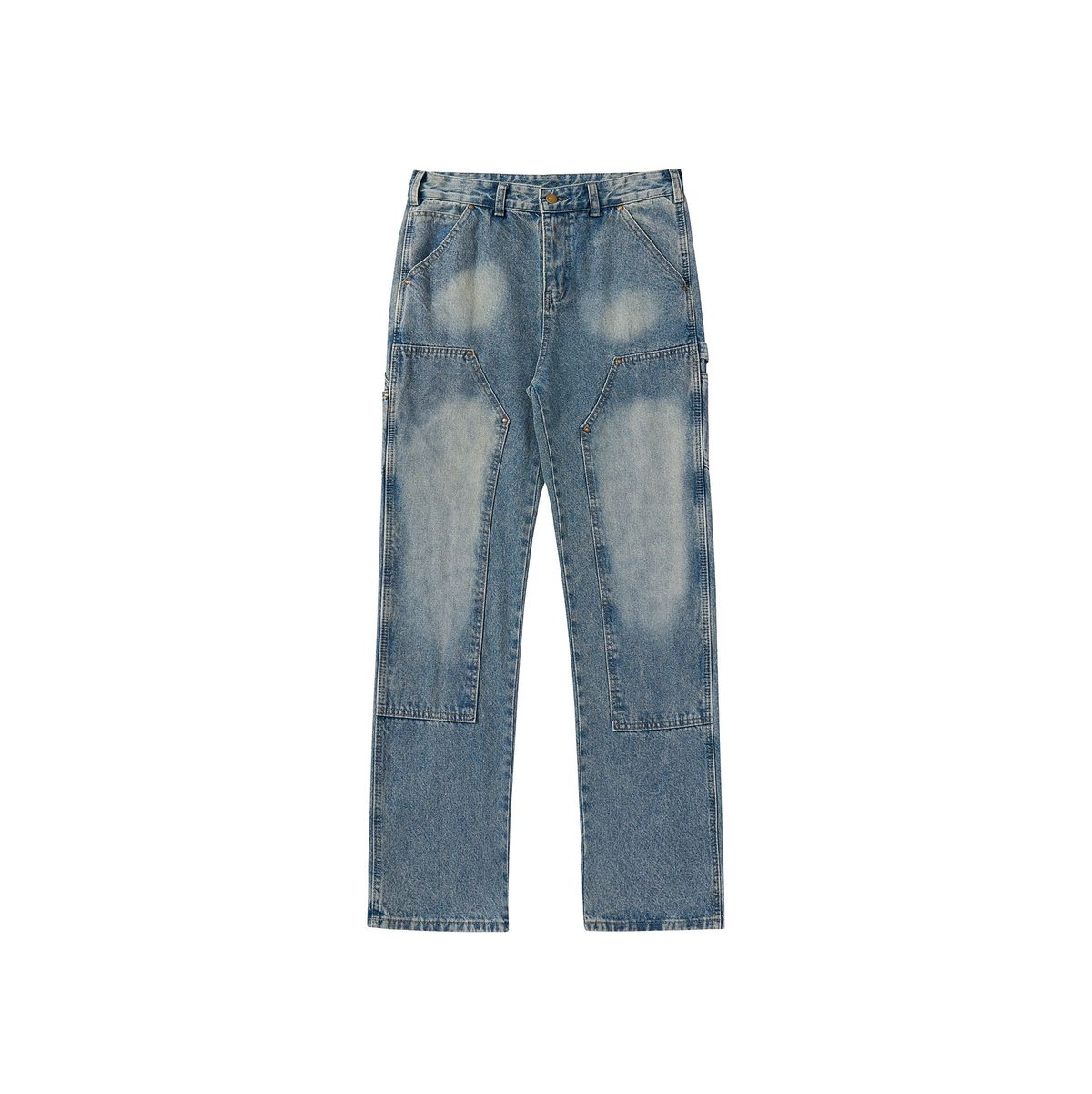 Men's Clothing Washed Distressed B73 Double Knee Casual Loose New Vintage Jeans_viptrois.com