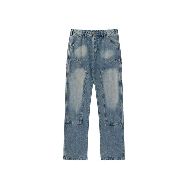 Men's Clothing Washed Distressed B73 Double Knee Casual Loose New Vintage Jeans_viptrois.com