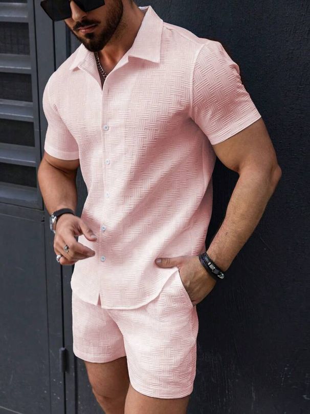 Men's Clothing Fashion Short Sleeved Shirt Shorts Sports Leisure Beach Two Piece Suit_viptrois.com
