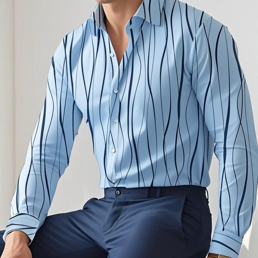 Men's Clothing Shirt Spring And Autumn Casual Design Curve Printing Men's Long Sleeve Shirt_viptrois.com