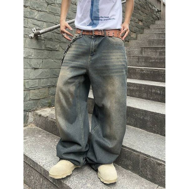 Men's Clothing Vintage Washed Denim Jeans – High Waist, Loose Fit, Straight Leg, S-XXXL, Distressed Style For Casual & Streetwear"_viptrois.com