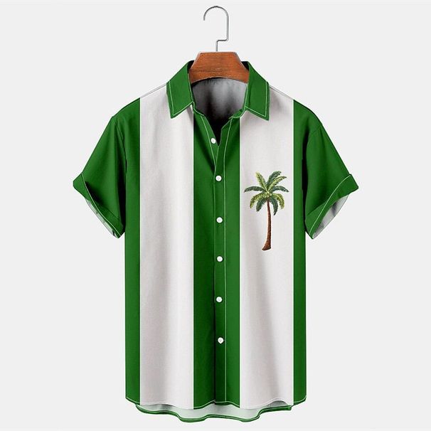 Men's Clothing Summer New Men's Coconut Tree Print Hawaiian Short Sleeved Shirt Casual Large Size Cardigan Lapel Beach Shirt_viptrois.com