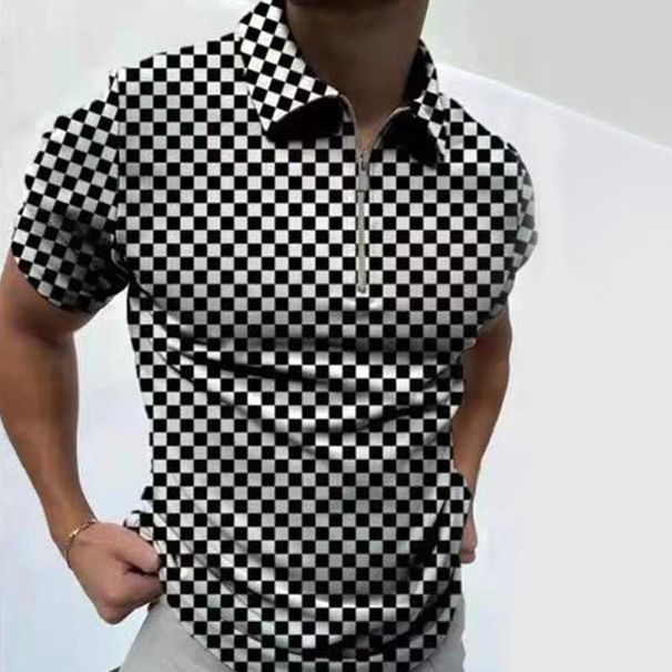 2025 Summer New Men's Clothing Casual Fashion Printed Men Polo Shirts Turn-down Collar Zipper Design Short Sleeve Tops_viptrois.com