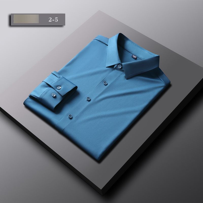Men’s Clothing New Nylon Spandex Four Sided High Elastic Seamless Shirt For Men Free Ironing White Inch Shirt High End Business Men's Casual Shirt_viptrois.com