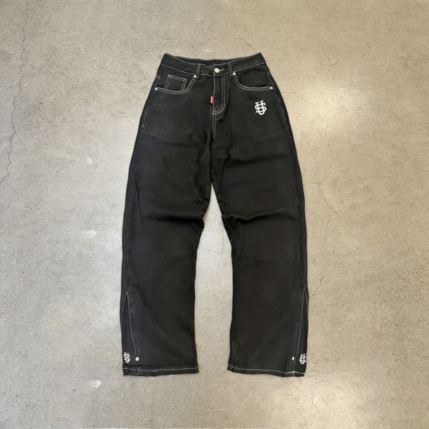 Men's Premium US Map Embroidered Jeans - Heavyweight Black Selvedge Denim With 3D Coordinates_viptrois.com