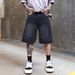 Men's Clothing New Fashion American Ripped Jacquard Denim Shorts Men Summer Loose Straight Washed Five Point Jeans Men_viptrois.com