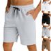 Men's Summer Staircase Fabric Shorts Solid Color Drawstring Five Point Pants_viptrois.com