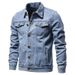 Men's Denim Jacket With Floral Print, Loose Fit Casual Long Sleeve Shirt Coat For Spring & Autumn, Youth Trendy Open Front Coat_viptrois.com
