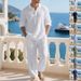 Linen Men's Casual Loose Fitting Two Piece Set Spring Autumn Simple Polo Shirt And Pants_viptrois.com