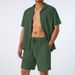 Summer Sports Short Sleeve Shorts Cotton Linen Loose Casual Men's Shirt Set_viptrois.com