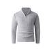 Men's Cable Knit Zip-Up Sweater - Semi High Neck, Warm & Stylish Winter Pullover, Plus Size Friendly (Light Gray/Black/Orange-Red)_viptrois.com