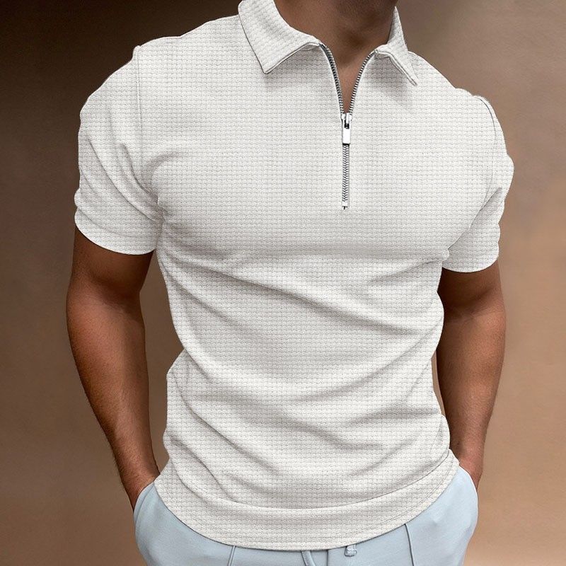 Summer Men's Polo Shirt Short Sleeve Zipper Personality Casual Outdoor Breathable Waffle Zipper Style Polo Shirt_viptrois.com