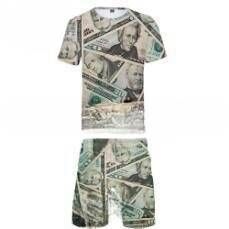 Men's Clothing Money Printed Men's Round Neck Short Sleeve Men's Suit_viptrois.com